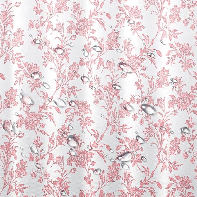 Seorsok Pink Shower Curtain,Sage Cotton Floral Cottagecore,Elegant Floral Fabric Shower Curtain Machine Washable Waterproof Bathroom Decor 36'Wx72'L inches