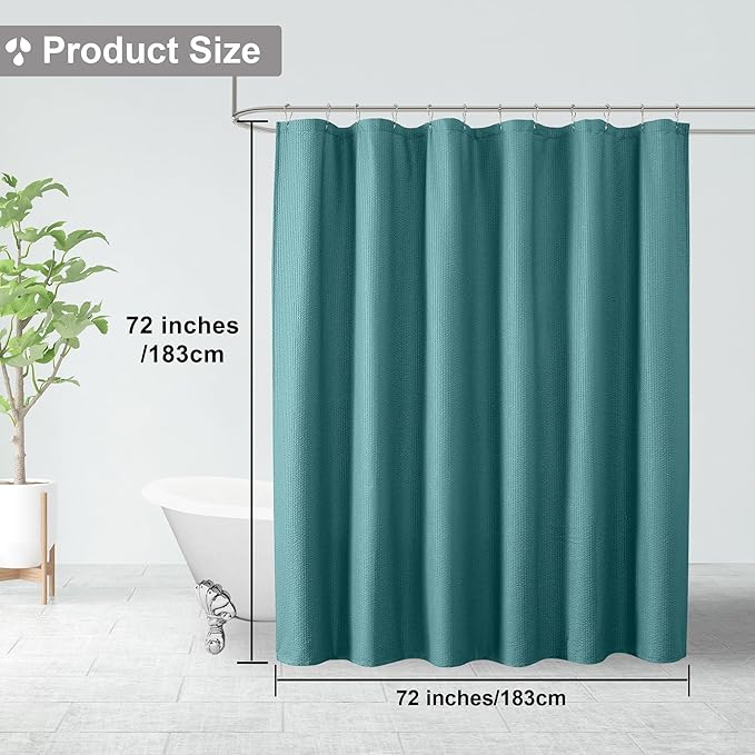 OVZME Berry Turquoise Shower Curtain, Embossed Textured Fabric Shower Curtain for Bathroom - Soft Cloth & Hotel Spa Luxury, Water Repellent, Machine Washable Shower Curtain, 72X72