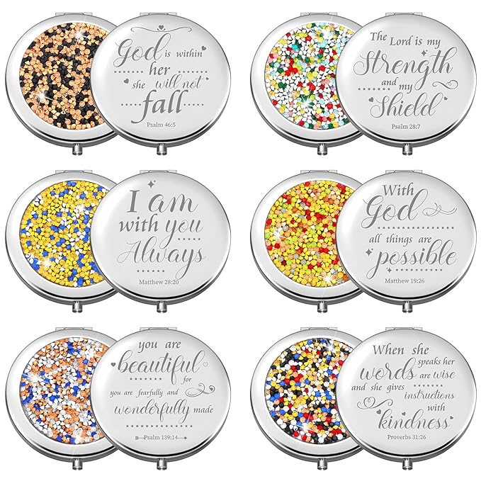 Thyle 12 Pcs Christian Compact Mirror Gifts for Women Mother's Day Nurse Week Bible Verse Wallet Mirror Bulk Hand Makeup Compact Religious Baptism for Holy Communion Teacher(Style 2,Dark Color)