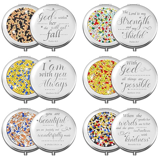 Thyle 12 Pcs Christian Compact Mirror Gifts for Women Mother's Day Nurse Week Bible Verse Wallet Mirror Bulk Hand Makeup Compact Religious Baptism for Holy Communion Teacher(Style 2,Dark Color)