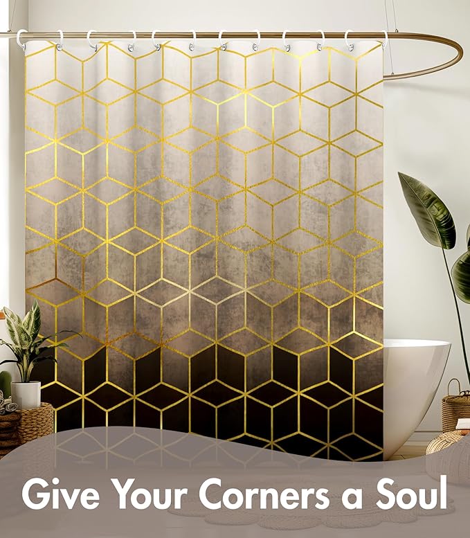 MAMUSE Shower Curtain for Bathroom - Cute Aesthetic Decorative Modern Girly Unique Girls Design Pretty Women Waterproof Fabric Cloth Cortinas de Baño Bathtub 72 x 72 Inch, Black Gold