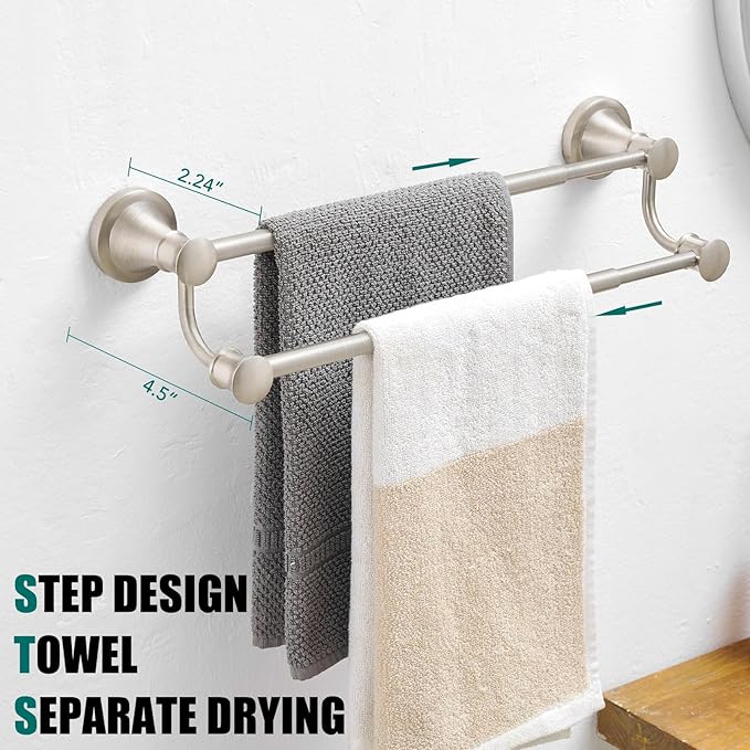 Hoimpro Adjustable Retractable 15-27 Inches Stainless Steel Bathroom Towel Bar, Bathroom Accessories Bath Hotel Double Towel Bar Rod Hanger Wall Mounted Towel Holder Towel Rack, Brushed Nickel