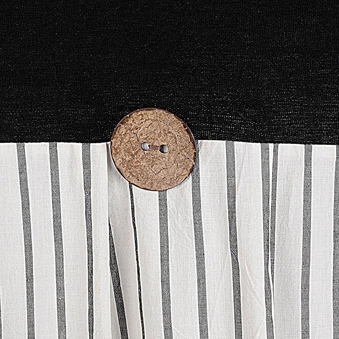 DOSLY Ides Farmhouse Black Shower Curtain, Beige and Black Stripe, Button Curtain, Linen and Cotton Woven Fabric, Rustic Charm Country Chic Style, 72x84in, for Bathroom