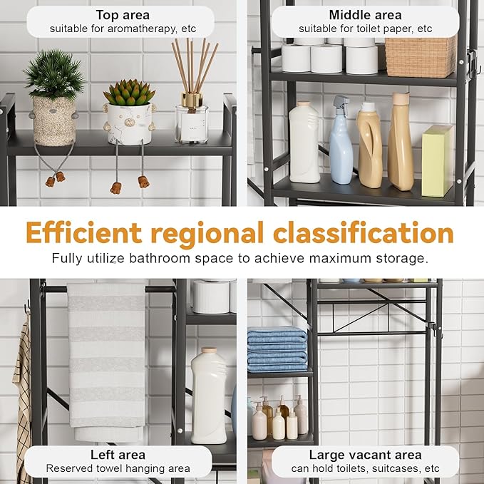 Bathroom Shelf, Over The Toilet Storage with 3-Tier Bathroom Shelves, Adjustable Height & Heavy-Duty Steel Frame Over Toilet Storage (Black)