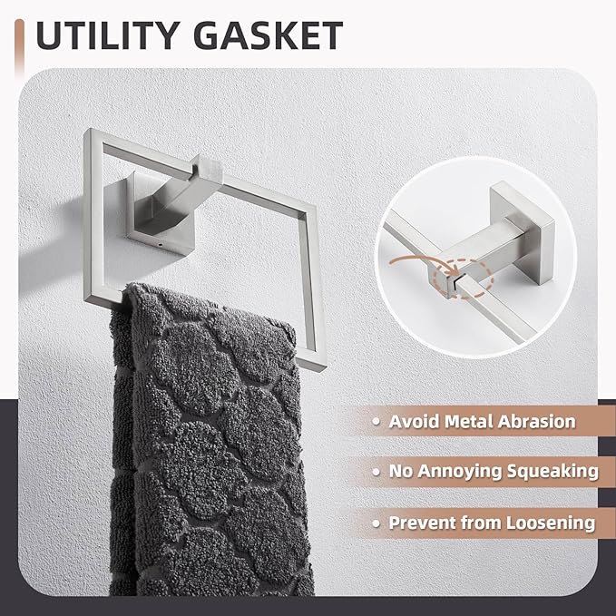 Hand Towel Ring Swivel Brushed Nickel, Angle Simple SUS 304 Stainless Steel Square Towel Holder for Bathroom Wall, 7.09 Inches
