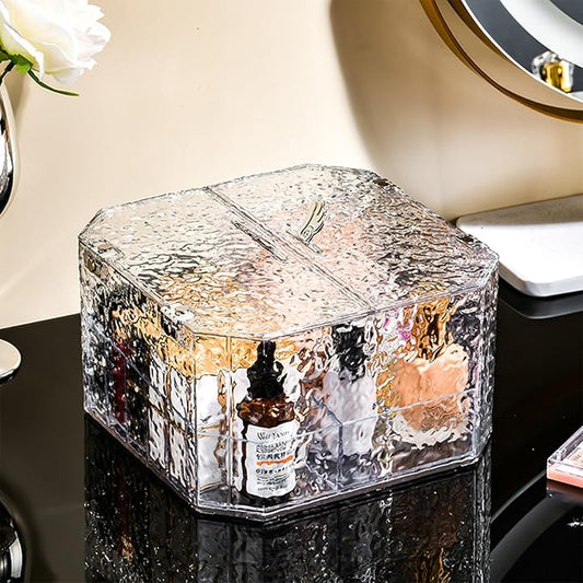 Cosmetic Display Case，Makeup Organizer – 2-Piece Vanity Drawer Organizer for Countertop Clear Makeup Storage Box for Lipsticks, Eyeshadow, Blush, Nail Polish & More