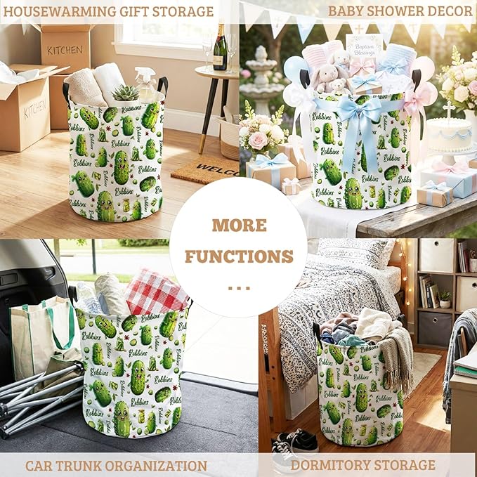 Personalized Pickle Laundry Baskets,Custom Pickle Gifts,Collapsible Clothes Storage Organizer,Kids Boys Girls Adults Room Decoration,16.5 X 13.8in