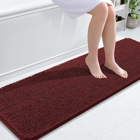 OLANLY Bathroom Rugs 59x20, Extra Soft Absorbent Chenille Bath Rugs, Rubber Backing Quick Dry, Machine Washable Bath Mats for Bathroom Floor, Tub and Shower, Home Decor Accessories, Andorra Red-Brown