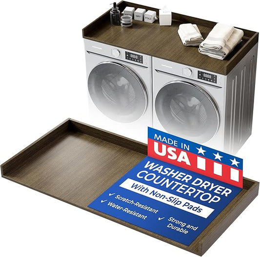 OfficeSimpli Washer Dryer Countertop, Made in USA, Non-Slip Pads, Laundry Room Wood Topper, Washer Dryer Cover for Top, Laundry Countertop, Laminate Finish (Tenino Grey, Standard (27.5" x 54"))