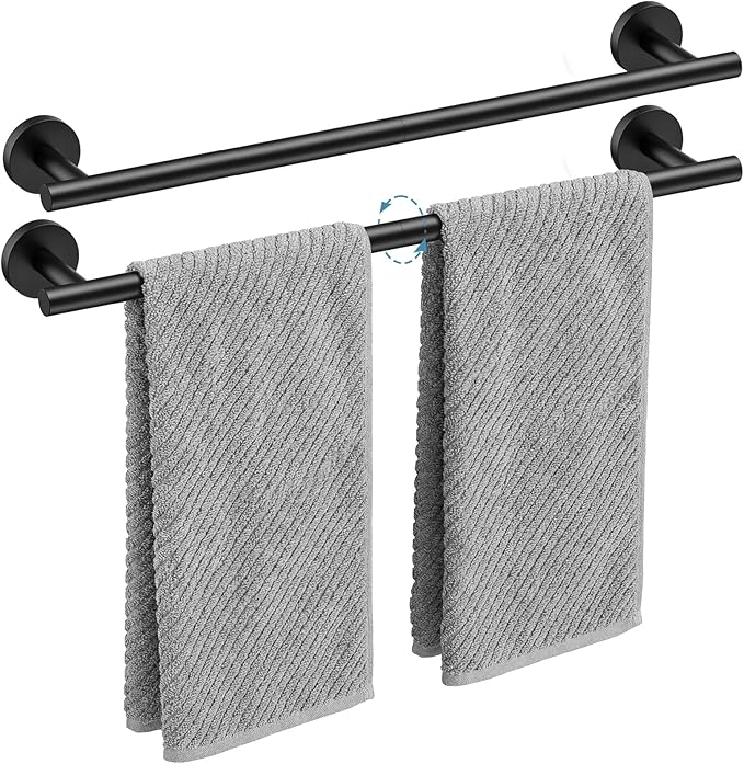 Matte Black Towel Bar, 24 Inch Towel Rack for Bathroom Wall-Mounted, SUS304 Stainless Steel, Total Length 26 Inch 2 Pack