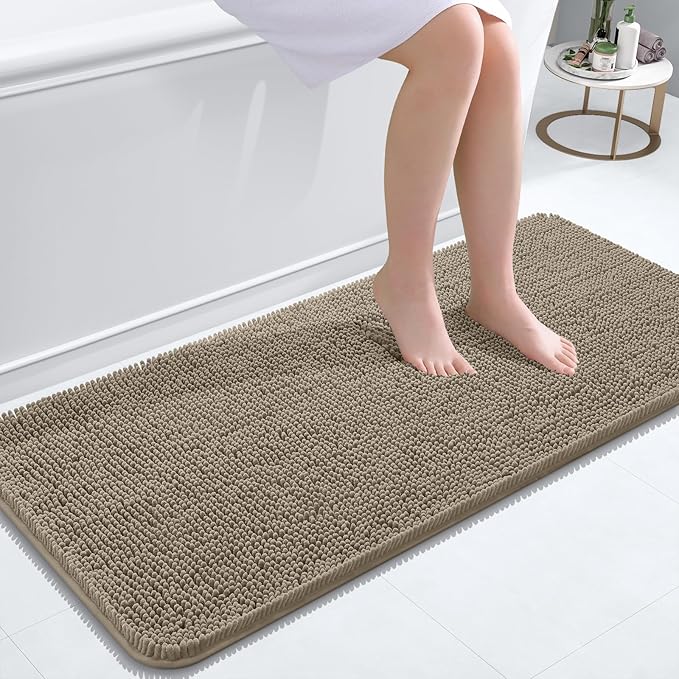 OLANLY Bathroom Rugs 47x20, Extra Soft Absorbent Chenille Bath Rugs, Rubber Backing Quick Dry, Machine Washable Bath Mats for Bathroom Floor, Tub and Shower, Home Decor Accessories, Warm Taupe