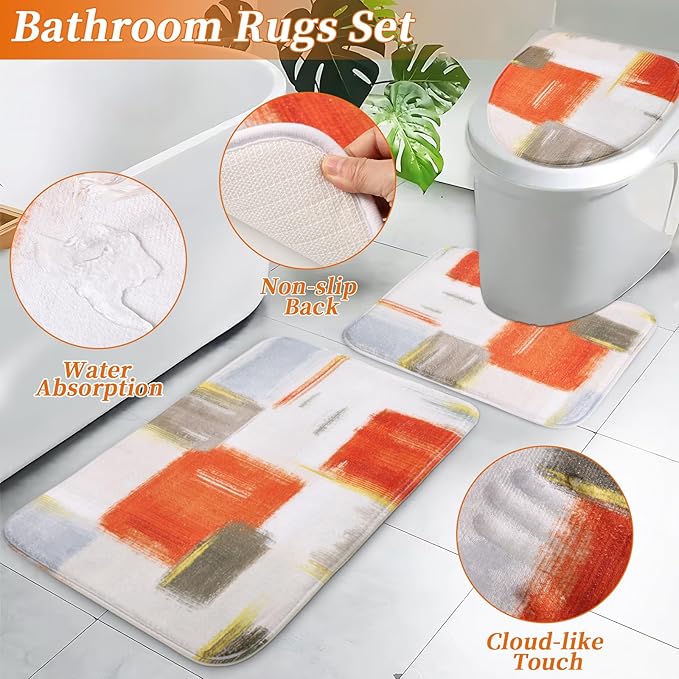 XLHOMO Bathroom Set - Orange Bathroom Accessories Set, Bathroom Sets with Shower Curtain and Rugs, Orange Shower Curtain Set with Bathroom Trash Can, Soap Dispenser, Soap Dish for Home Decor