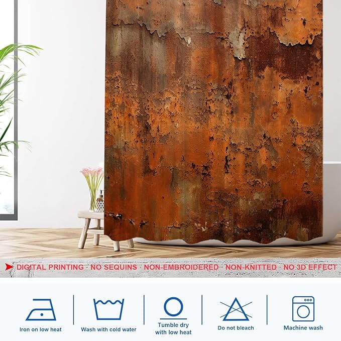 Shrahala Rusty Surface Decorative Shower Curtain, Peeling Paint Texture Bathroom Décor Polyester Fiber Waterproof with Plastic Rings for Shower Stall Bathtubs 72 X 60 in