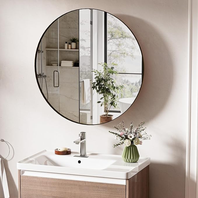 Round Bathroom Medicine Cabinet with Mirror,Wall Mounted Vanity Mirror with Adjustable Shelves Metal Storage Cabinet for Bathroom Bedroom (No Assembly Required) Black 20.5 * 20.5''