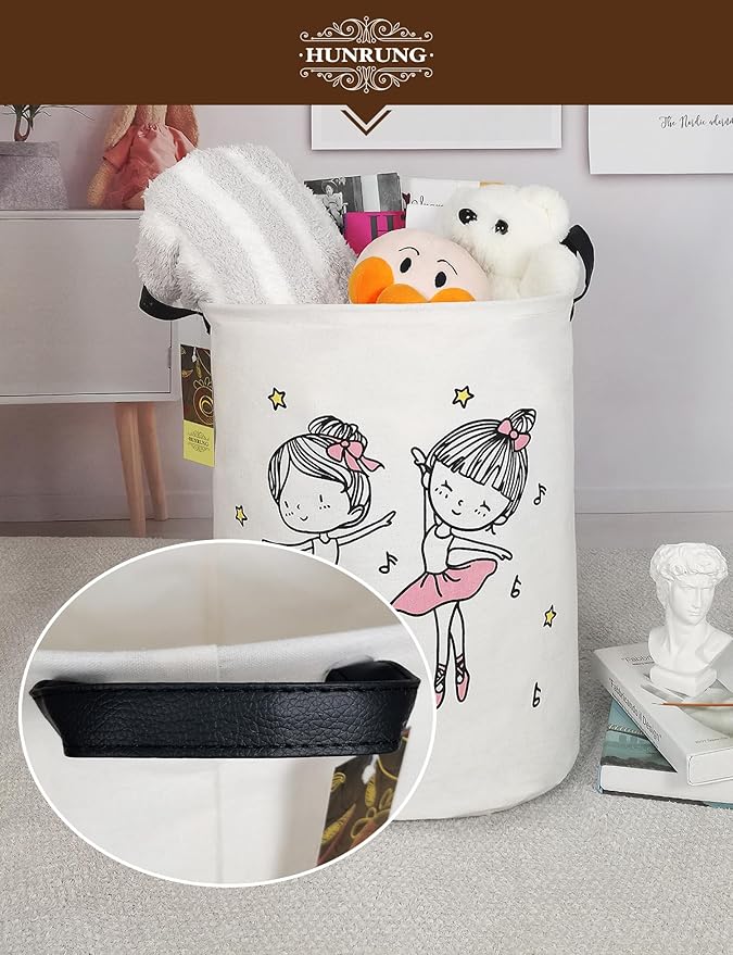 HUNRUNG Laundry Hamper,Large Canvas Fabric Lightweight Storage Basket Toy Organizer Dirty Clothes Collapsible Waterproof for College Dorms, Children Bedroom,Bathroom???Round-Dancing girl???