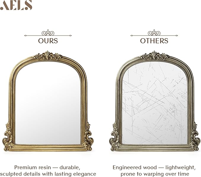 AELS 11.7"x10.8" Antique Gold Makeup Mirror, Vintage Arendahl Tabletop Vanity Mirror with Stand, Small Arched Mirror Wall Decor for Living Room Bedroom, Ornate Baroque Mirrors Luxury Home Decor