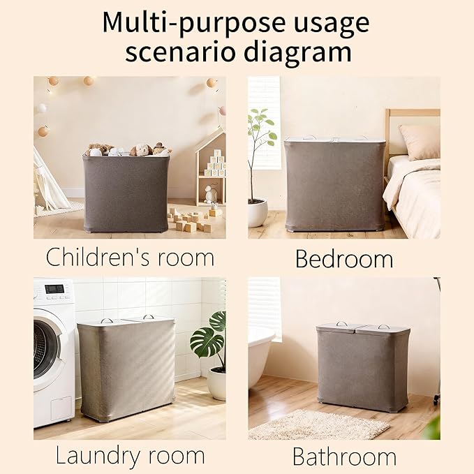 Double Laundry Hamper with Lid and Removable Laundry Bags,Large 2 Dividers Dirty Clothes Basket for LaundryRoom/Bedroom/Bathroom/College,150L