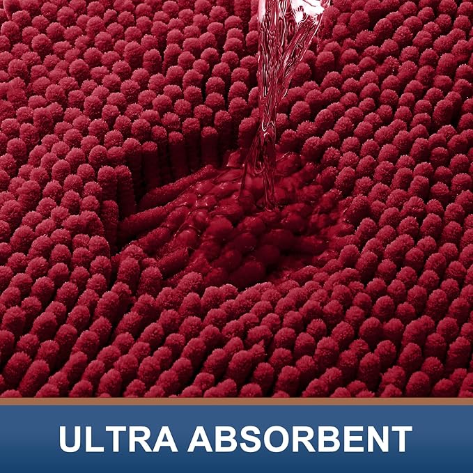 Smiry Luxury Chenille Toilet Rugs U-Shaped 20x20, Soft Absorbent Non-Slip Contour Bathroom Rugs for Toilet, Machine Washable Contoured Bath Mats, Red