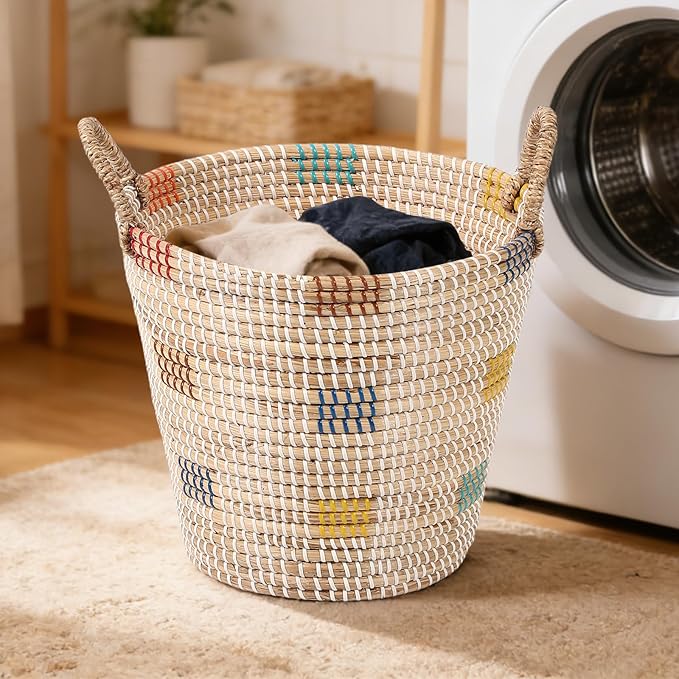 3 Pack Laundry Baskets Hamper for Organizing, Large Storage Baskets Bin with Handles, Woven Blanket Basket, Living Room Bedroom Laundry Room Home Decor for Toys Clothes Shoes Plant