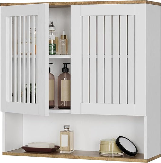 Smart FENDEE Bathroom Cabinet with Louvered Door, White Wall Mounted Cabinet with Adjustable Shelf for Bathroom, Laundry Room, Above Toilet Organizer