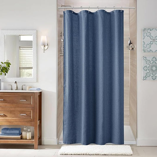 Naturoom Vintage Blue 42 Inch Shower Curtain - Stall Narrow Half Linen Ultra Thick Fabric Shower Curtain Set with Hooks, Boho Farmhouse Rustic RV Camper Bath Curtains for Bathroom, 42x72