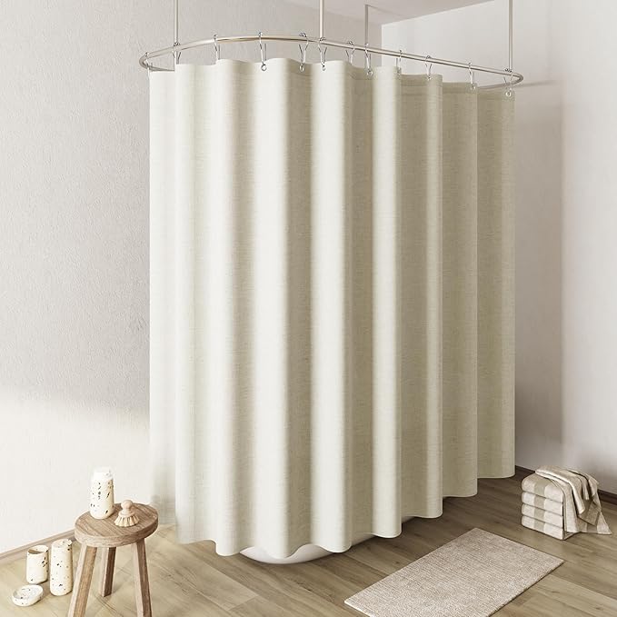 Naturoom Ivory Linen Shower Curtain, Cloth Textured Fabric Shower Curtain Set with Hooks, Simple Elegant Modern Farmhouse Country Ultra Thick Bath Curtains for Bathroom,Water Repellent,108x72