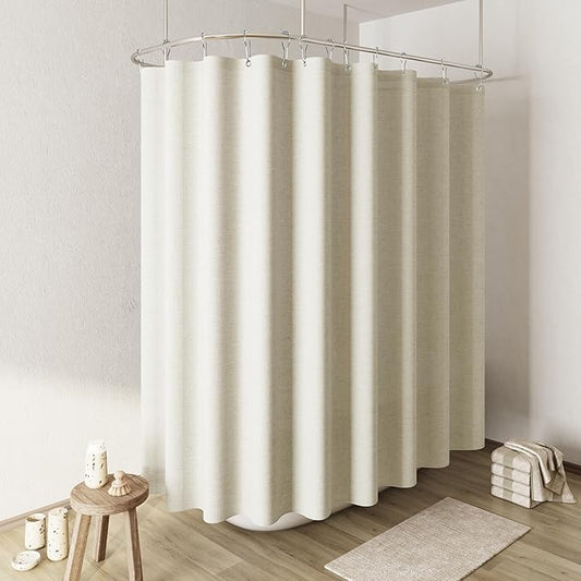Naturoom Ivory Linen Shower Curtain, Cloth Textured Fabric Shower Curtain Set with Hooks, Simple Elegant Modern Farmhouse Country Ultra Thick Bath Curtains for Bathroom,Water Repellent,108x72