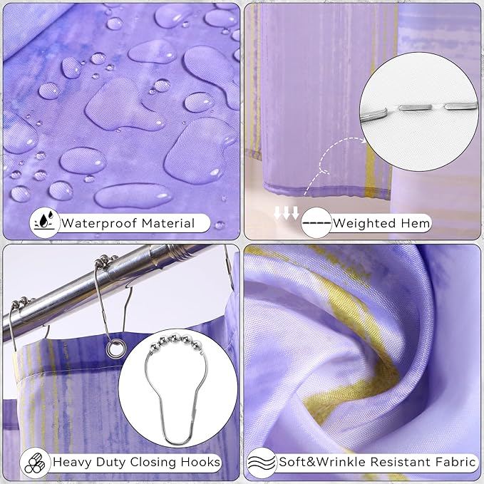 XLHOMO Purple Bathroom Accessories Set, Bathroom Sets with Shower Curtain, Purple Bathroom Accessories with Trash Can, Soap Dispenser, Soap Dish, Toilet Brush Holder, Qtip Holders for Bathroom