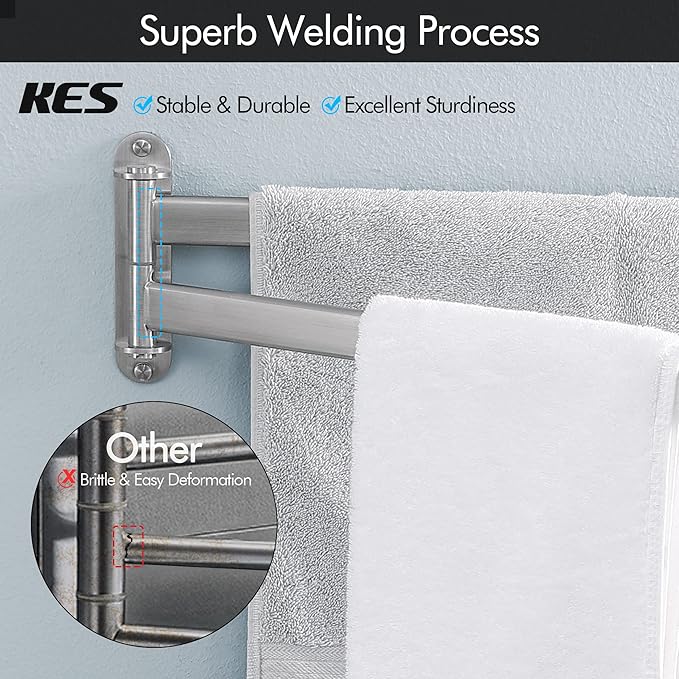 KES 19.5-Inch Bathroom Towel Rack, Swivel Towel Rack 2-Arm, Swing Out Double Towel Bar Wall Mounted, SUS304 Stainless Steel Brushed Finish, A2104S2L50-2