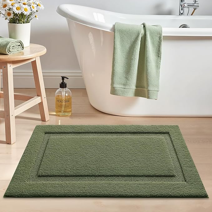 LUMI Ultra Soft Bathroom Rugs Non Slip with Rubber Backing, Absorbent Washable Bath Mat Quick Dry, Upgraded Premium Microfiber Plush Carpet for Bathtub and Shower Floor, Green, 16x24