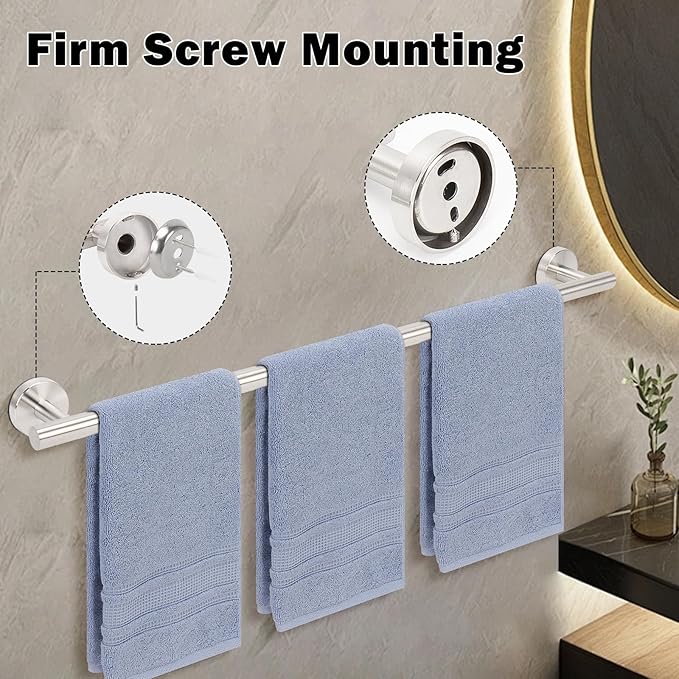 Livabber Bath Towel Bar, 304 Stainless Steel Towel Rack, Heavy Duty Towel Holder Wall Mounted for Bathroom/Kitchen, Usable Hanging Length-30 Inch, Total Length-33 Inch (Brushed Nickel)