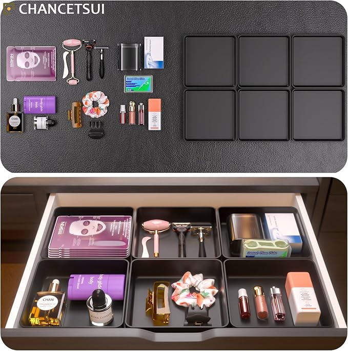 CHANCETSUI Black Stackable Vanity Organizer Trays: Thick Makeup Holder for Countertop, Shallow Drawers