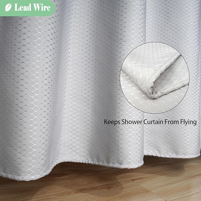 UFRIDAY Waffle Weave Fabric Shower Curtain with Mesh Window, Heavy Duty Decorative Bathroom Curtain with White Pique Pattern, Spa-Like Hotel Luxury, Water-Repellent,72x 78Inches