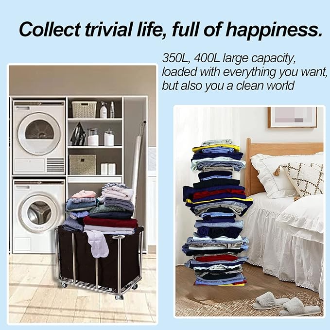 Commercial Laundry Basket with Wheels Industrial 12 Bushel Hamper Sorters Large Waterproof Laundry Cart Heavy Duty for Home Organizer and Storage