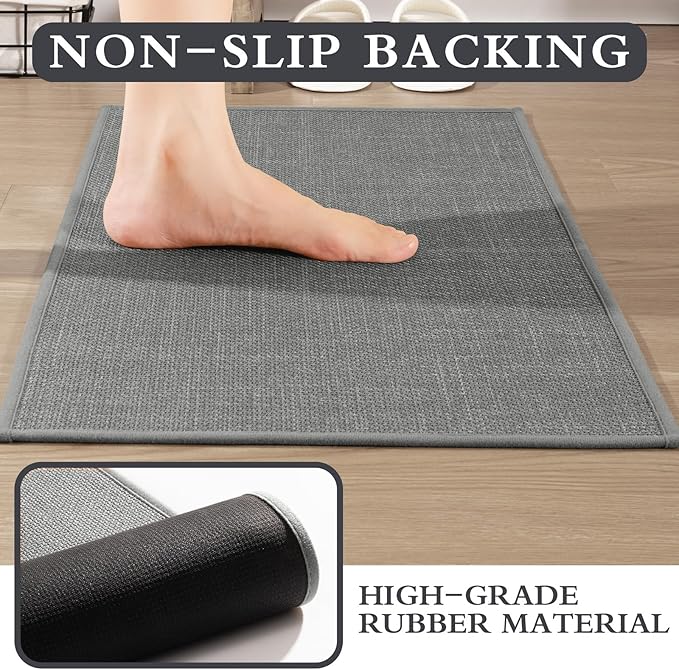 YIHOUSE Grey Bath Rug Set, 2 Piece Absorbent Non Slip Washable, Quick Dry Thin Bath Mat for Toilet and Floor