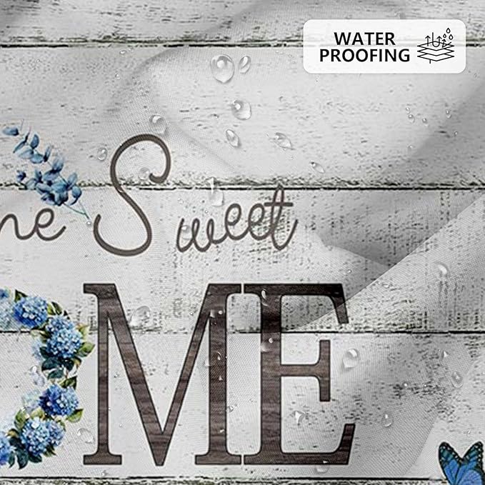 Farmhouse Shower Curtain, Navy Blue Hydrangea Flower Rustic Bathroom Decor with Waterproof Fabric, Country Style Home Sweet Home Shower Curtains for Vintage Bathroom, 72x72 Inch