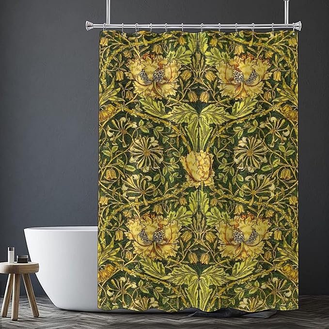 Retro Flower Shower Curtains William Morris Vintage Country Boho Flower Art Print Shower Curtains 66""×72"" Inch, Style-3