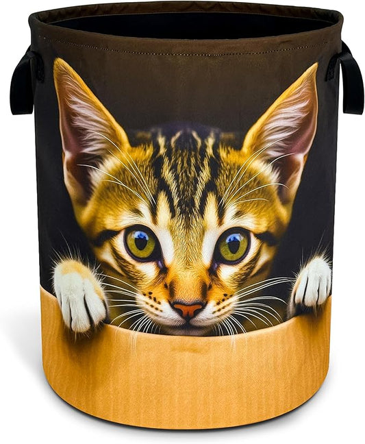 Cute Cat Laundry Basket Pet Animal Foldable Waterproof Oxford Cloth Funny Tote Bag Laundry Hamper Clothes Storage Bucket Toy Organizer For Bathroom/Laundry Storage/Bedroom 18.9x16.5 Inch