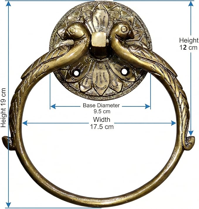 7.5" Inches - Brass Hand Towel Hanger Holder | Hand Towel Hanger Holder | Towel Holder for Bathroom in Twin Peacock Design