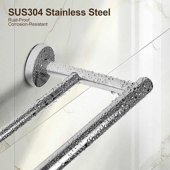 SEIDO Double Towel Bar for Bathroom Wall 18”L, 304 Stainless Steel Bathroom Towel Bar, 2-Bar Design Bathroom Towel Rack, Polished Chrome, 18 inch