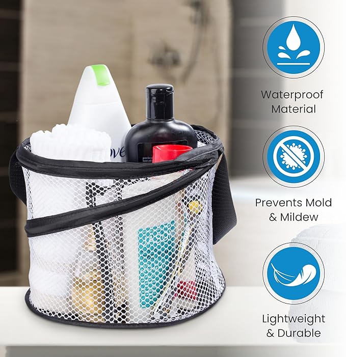 Handy Laundry Foldable Shower Caddy - Collapsible, Portable, Drainage Hole, Carry Handle, Large Compartments, Great Organizer for Camp, Travel, Gym, and Dorm (Black) (Pack of 2)