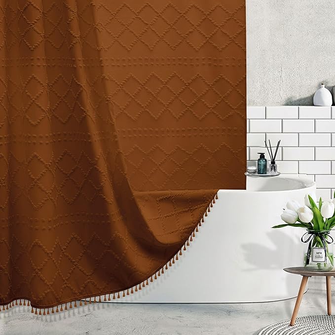 84 Inch Long Shower Curtain Terracotta Shower Curtain Fabric 72 x 84 Shower Curtain Cloth Textured Tufted Chevron Vintage Shower Curtains for Bathroom