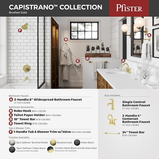 Pfister Capistrano Towel Ring, Hand Towel Holder for Bathroom, Wall-Mounted, Screw-in, Brushed Gold Finish, BRBCSO0BG