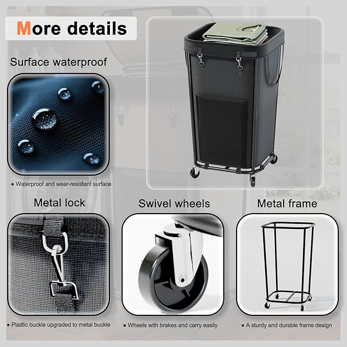 Laundry Basket with Wheels Rolling Laundry Basket, Removable Laundry Bag Design for Daily Use in Bathrooms and Laundry Rooms (Black, 160L)