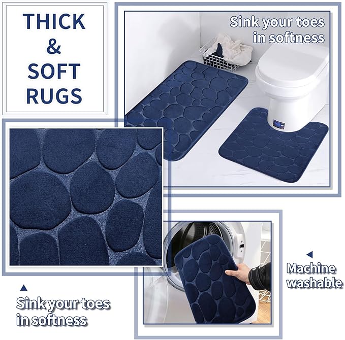 XLHOMO Bathroom Set with Shower Curtain and Rugs- 25PC Bathroom Accessory Set, Navy Blue Shower Curtain Set, Toilet Brush, Trash Can, Qtip Holder & Soap Dispenser