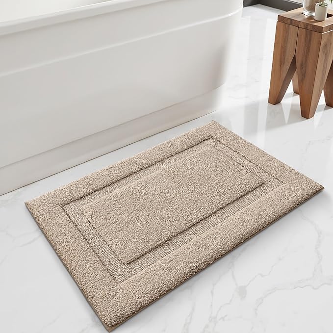 LUMI Ultra Soft Bathroom Rugs Non Slip with Rubber Backing, Absorbent Washable Bath Mat Quick Dry, Upgraded Premium Microfiber Plush Carpet for Bathtub and Shower Floor, Beige, 17x30