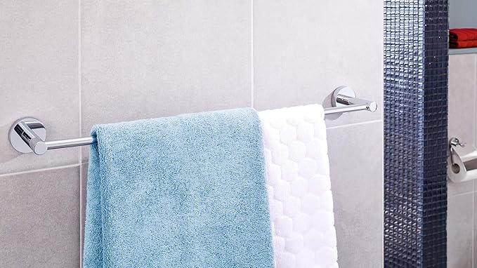 tesa EXXCELLENT Towel Rail - self-Adhesive Metal Towel Ring for Bathroom - Chrome Metal - Simple Installation - 156 mm x 185 mm x 45 mm