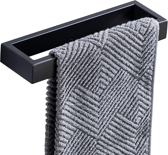 Towel Bar, 9 Inch Hand Towel Holder Wall Mount, Towel Racks for Bathroom Accessories, Stainless Steel Towel Ring Hardware (Matte Black, 1 Pack)