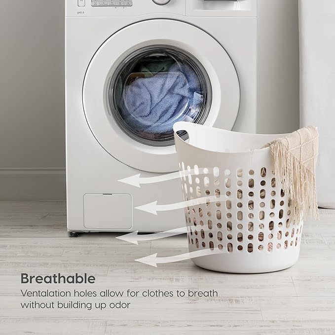 IRIS USA Laundry Basket Hamper, 40L Flexible Portable Plastic Dirty Clothes Bag with Ventilation Holes for Bedroom Bathroom Apartment Dorm Laundry Room Blankets Pillows Trinkets Organization, White