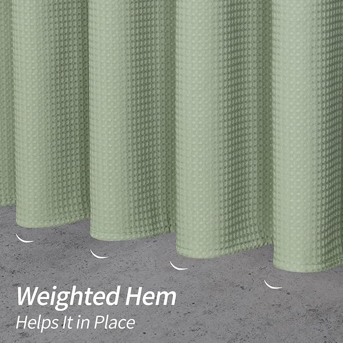 MitoVilla Green Waffle Small Stall Half Size Farmhouse Fabric Narrow Shower Curtains, 36 x 72, Sage Green, 36 inch Weighted Set